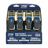 ITM TM9404-02504 - Ratchet Strap 350kg Capacity - 25mm x 4m - 4 Pack