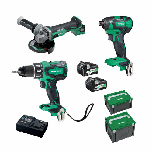 HiKOKI KC18DDBL(HCZ) - 18V Brushless 3 Piece Drill/Driver/Grinder Combo Kit DDBL (2 x 5/2.5Ah)