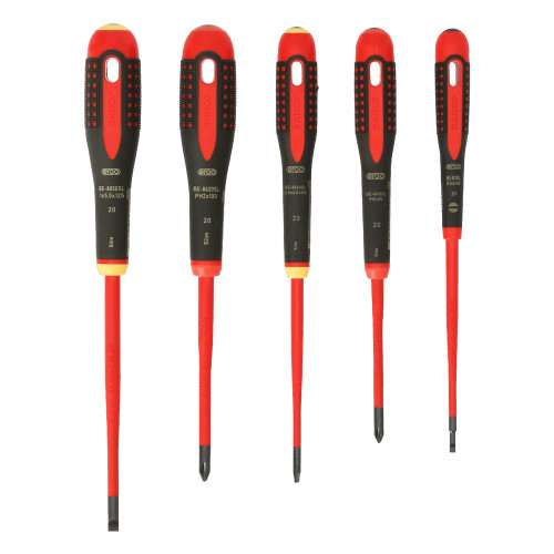 Bahco BE-9881SL - ERGO Slim VDE Insulated Slotted & Phillips Screwdriver Set with 3-Component Handle - 5 Piece