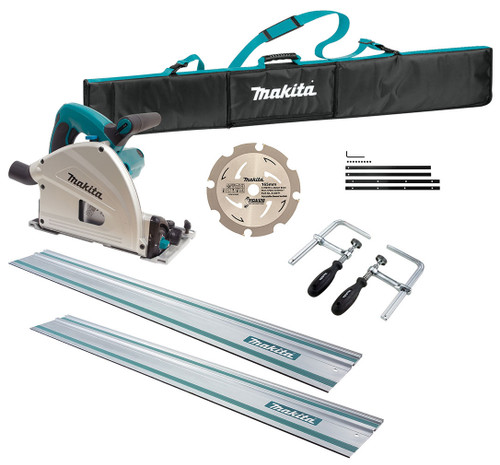 Makita SP6000JT2X - Plunge Saw 1300W 165mm Kitbox +2 x 1400mm Rail + Joiner Set+ PCD Blade + G Clamp Set + Rail Bag