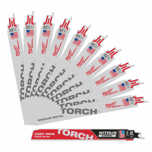 Milwaukee 48001788 - SAWZALL THE TORCH Metal 230mm 9" 18TPI Recipro Blade - 10 Pack + Bonus Carbide Tooth Blade