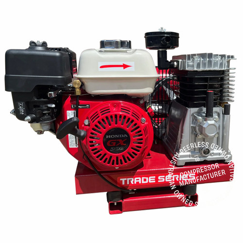 Peerless TSA20P-TT - Petrol Twin Tank Air Compressor - Belt Drive - Honda GX200 325LPM Trade Series Peerless TSA20P-TT - Petrol Twin Tank Air Compressor - Belt Drive - Honda GX200 325LPM Trade Series