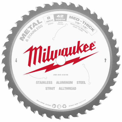 Milwaukee 48404515 - Metal Med-Thick & Stainless Circular Saw Blade with Cermet Carbide Teeth - 42T 203mm (8")