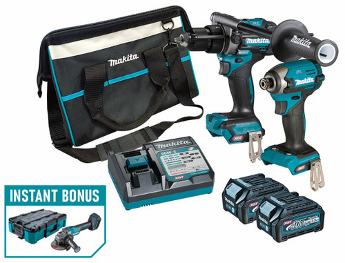 Makita DK0176G206-B - 40V Max Brushless 2 Piece Drill/Driver Combo Kit (2 x 2.5Ah) + Bonus Angle Grinder & Tote Bag