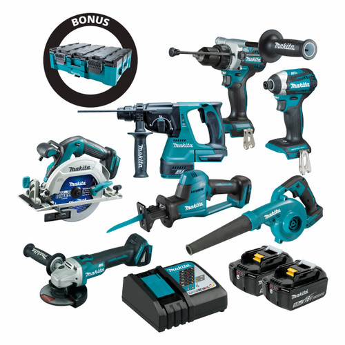 Makita DLX7034T - 18V Brushless 7 Piece Combo Kit (2 x 5.0Ah) + Bonus Maktrak Tool Box