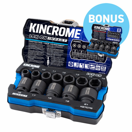 Kincrome K27076B - Impact Socket Set Combo 3/8in Dr Met/Imp 24 Pce K27076 & K27077