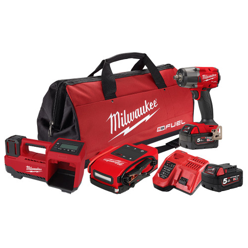 Milwaukee M18FPP3JS2502B - 18V 3 Piece Jump Starter/Wrench/Inflator Combo Kit (2 x 5.0Ah)