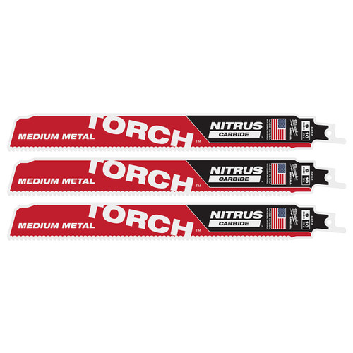 Milwaukee 48476352 - Recip Blade with Nitrus Carbide Teeth - 230mm 10TPI - 3 Pack - THE TORCH