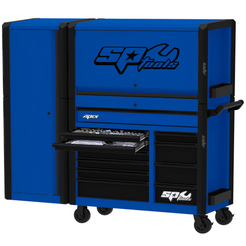 SP SP53002BL - 69" Apex Series Power Hutch Workstation Combo with Side Cabinet and Built-in Powerboard - 278 Piece - Metric & SAE - Blue/Black