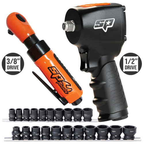 SP SP9891LE - Pneumatic Combo Kit - Impact Wrench, Ratchet Wrench + Impact Sockets