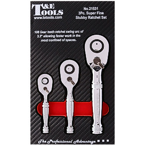 T&E 21531 - Super Fine Stubby Ratchet Set - 3 Piece