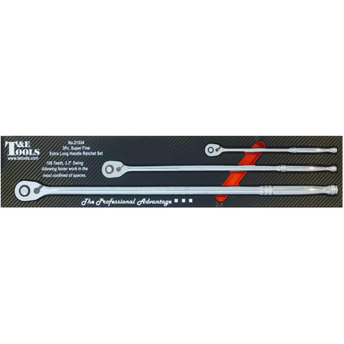 T&E 21534 - Super Fine Extra Long Handle Ratchet Set - 3 Piece
