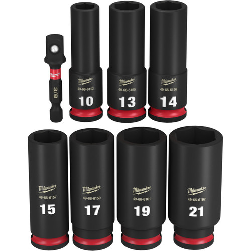 Milwaukee 49667021 - SHOCKWAVE 3/8" Drive Deep 6 Point Impact Socket Set -  8 Piece Metric