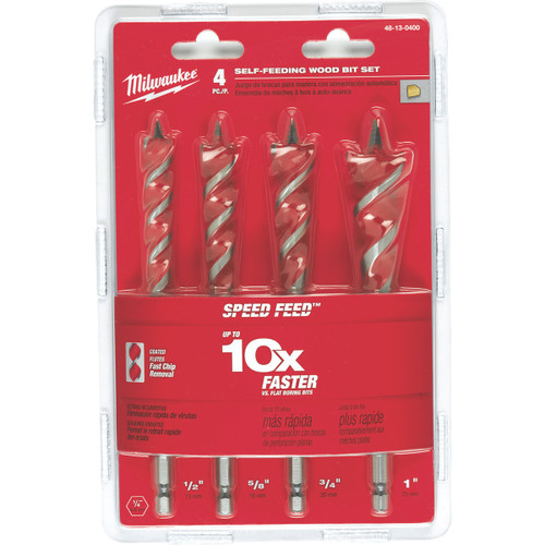 Milwaukee 48130400 - SPEED FEED Wood Drill Bit Kit 4 Piece