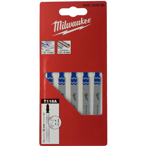 Milwaukee 4932254063 - Jigsaw Blades T118A Metal Traditional Cut (5 Piece)
