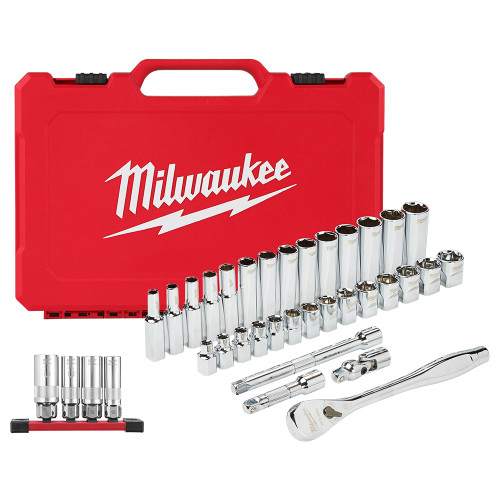 Milwaukee MRSS36 - 3/8" Drive Ratchet & Socket Set - 32 Piece Metric with Bonus Spark Plug Sockets