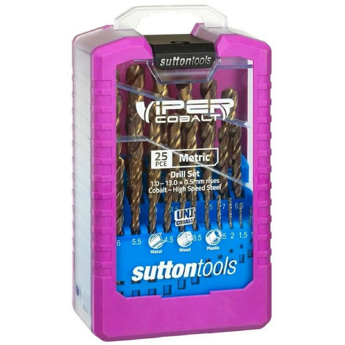 Sutton D109SM3 - Heavy Duty Cobalt Jobber Drill Bit Set (1.0 – 13.0mm x 0.5mm Rises) - 25 Piece