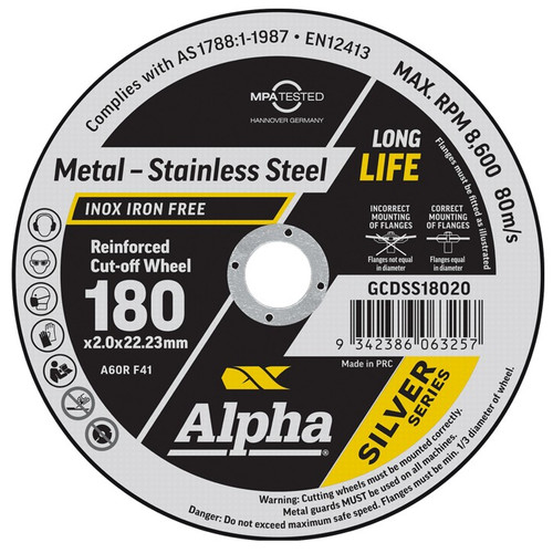 Alpha GCDSS18020 - Cutting Disc 180 x 2mm Silver Series