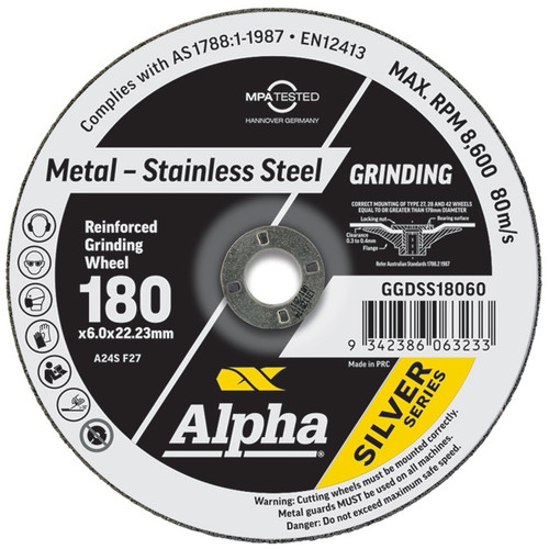 Alpha GGDSS18060 - Grinding Disc 180 x 6mm Stainless Silver Series - 10 Pack