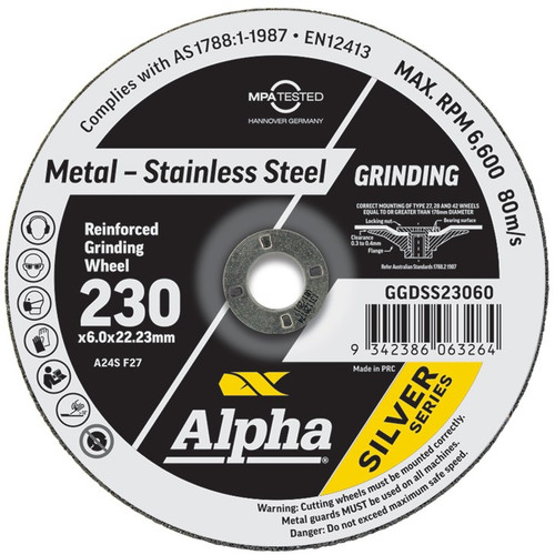 Alpha GGDSS23060 - Grinding Disc 230 x 6mm Stainless Silver Series - 10 Pack