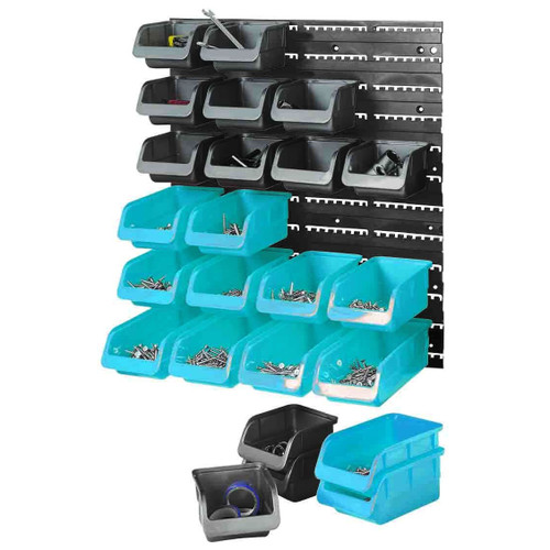 PKTool PT80931 - Multi Functional High Density Plastic Wall Mounted Storage Bin Set - 25 Piece
