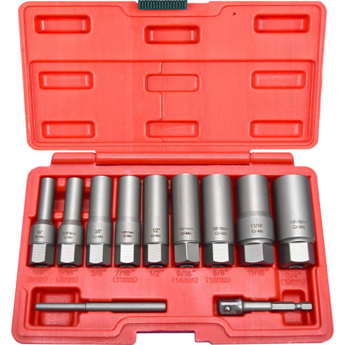PKTool PT10386 - Deep Spiral Twist Extractor Socket Set - 3/8" Drive - 11 Piece