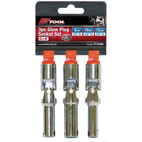 PKTool PT12300 - 3/8" Drive Universal Joint Glow Plug Socket Set - 3 Piece