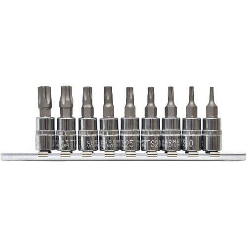 PKTool PT11700 - 1/4" Drive 5 Point Tamper Proof Star Bit Socket Set - 9 Piece
