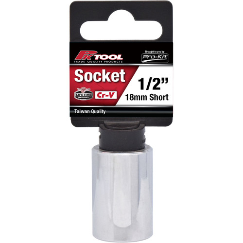 PKTool PT10618 - 18mm 6 Point Cr-V Regular Socket - 1/2" Drive