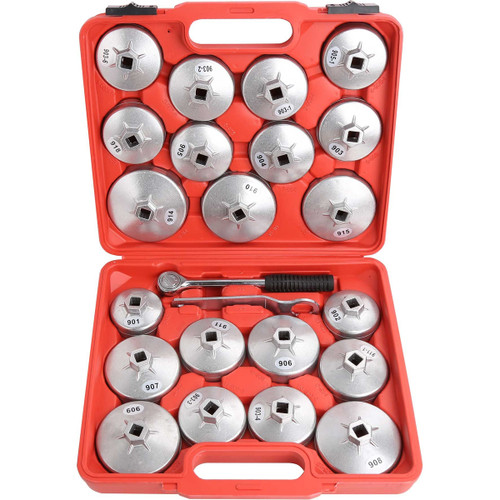 PKTool PT50401 - 1/2" Drive Aluminium Cup Style Oil Filter Removal Kit - 23 Piece