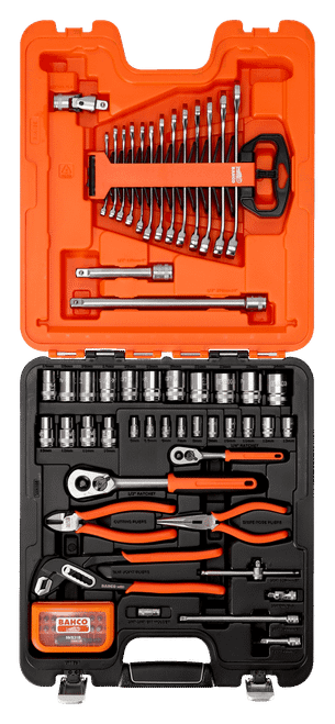 Bahco S81MIX - 1/4" & 1/2" Square Drive Socket Set with Metric Hex Profile, Combination Wrench, Bit Set & Pliers - 81 Piece