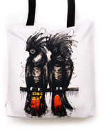 Funky all cotton tote with spirit bird, Redtail Black Cockatoo's

45cm x 45cm. Scotch guard protection. Washable