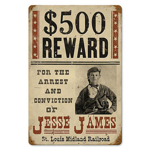 Wanted Jesse James Metal Sign V677 Main Image