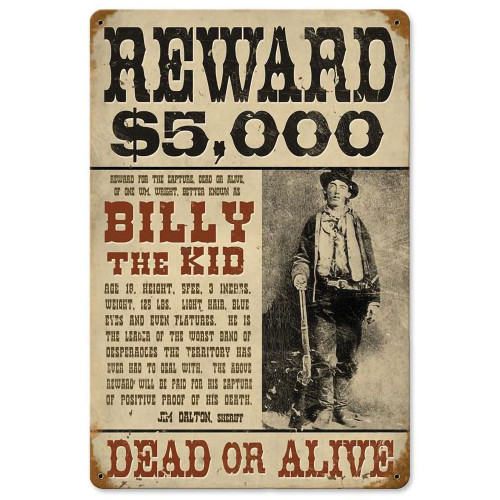 Wanted Billy The Kid Metal Sign V676 Main Image