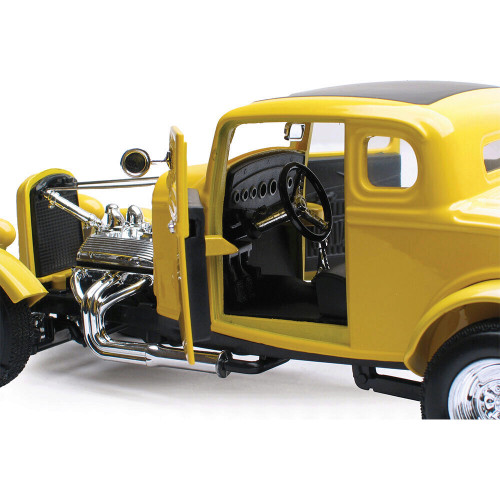 1932 FORD 5-WINDOW HOT ROD 1/18 Die Cast Model - YELLOW Motormax (73172B) Alt Image 4