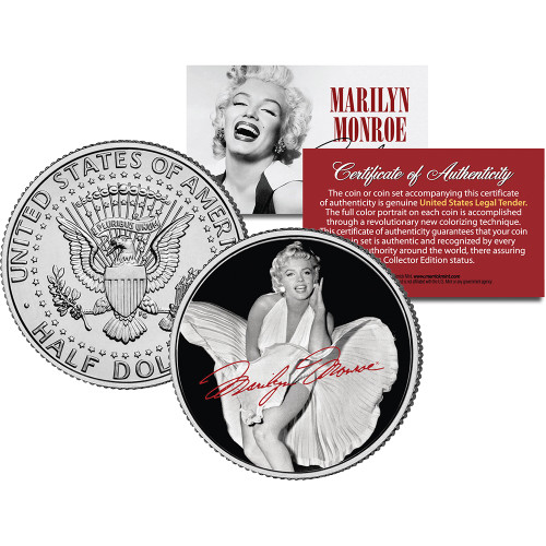 Marilyn Monroe in White Dress Colorized Half Dollar Coin Merrick Mint (Monroe_Happybd_JFK) Alt Image 2