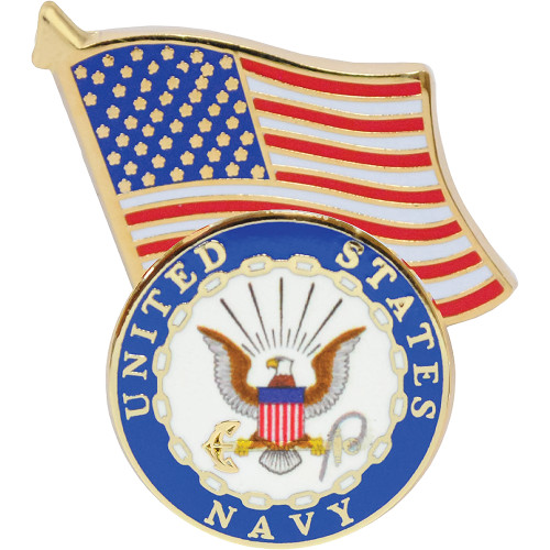 U.S Navy Seal with U.S. Flag Lapel Pin Eagle Emblems (P13770) Main Image