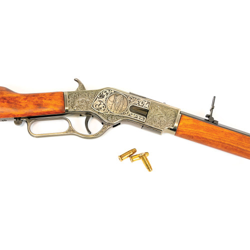Model 1873 Lever Action Rifle Replica: Ornate Antique Silver Alt Image 4