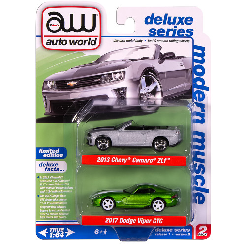 2013 Chevy Camaro ZL1 Convertible & 2017 Dodge Viper Modern Muscle 2Pack B - Blue & Green Alt Image 3
