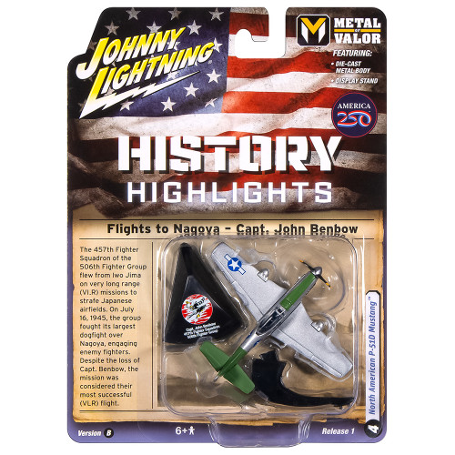 WWII North American Aviation P-51D Mustang Capt. Benbow - Silver w/Green Tail Alt Image 1