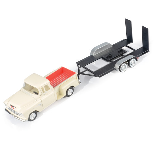 1955 Chevy Stepside (White) & Diecast Trailer Alt Image 4