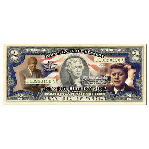 JFK Colorized $2 Note and Half Dollar Coin Alt Image 1