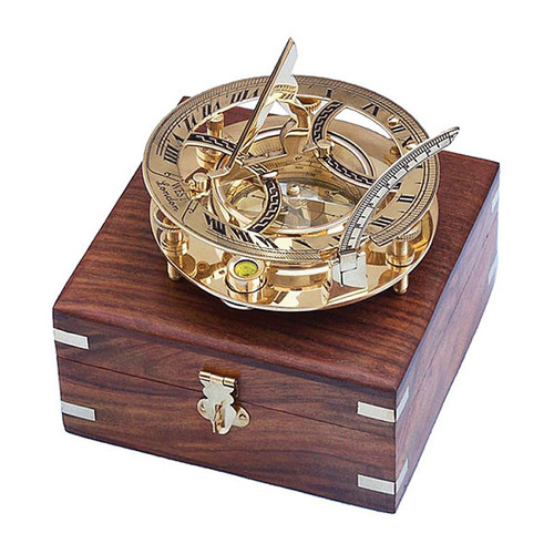 Brass Sundial Compass with Rosewood Box Alt Image 1
