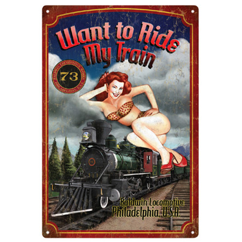 Ride My Train Pin-Up Metal Sign Main Image