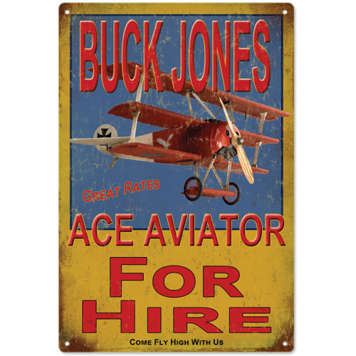 Buck Jones Ace Aviator For Hire Vintage Ad Metal Sign Alt Image 1