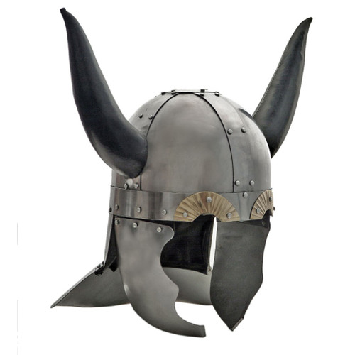 Viking Helmet with Leather Wrapped Horns Main Image