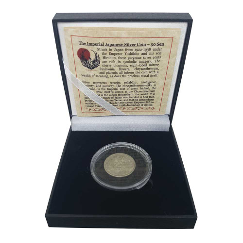 50 Sen Silver Imperial Japanese Coin with Display Box Main Image