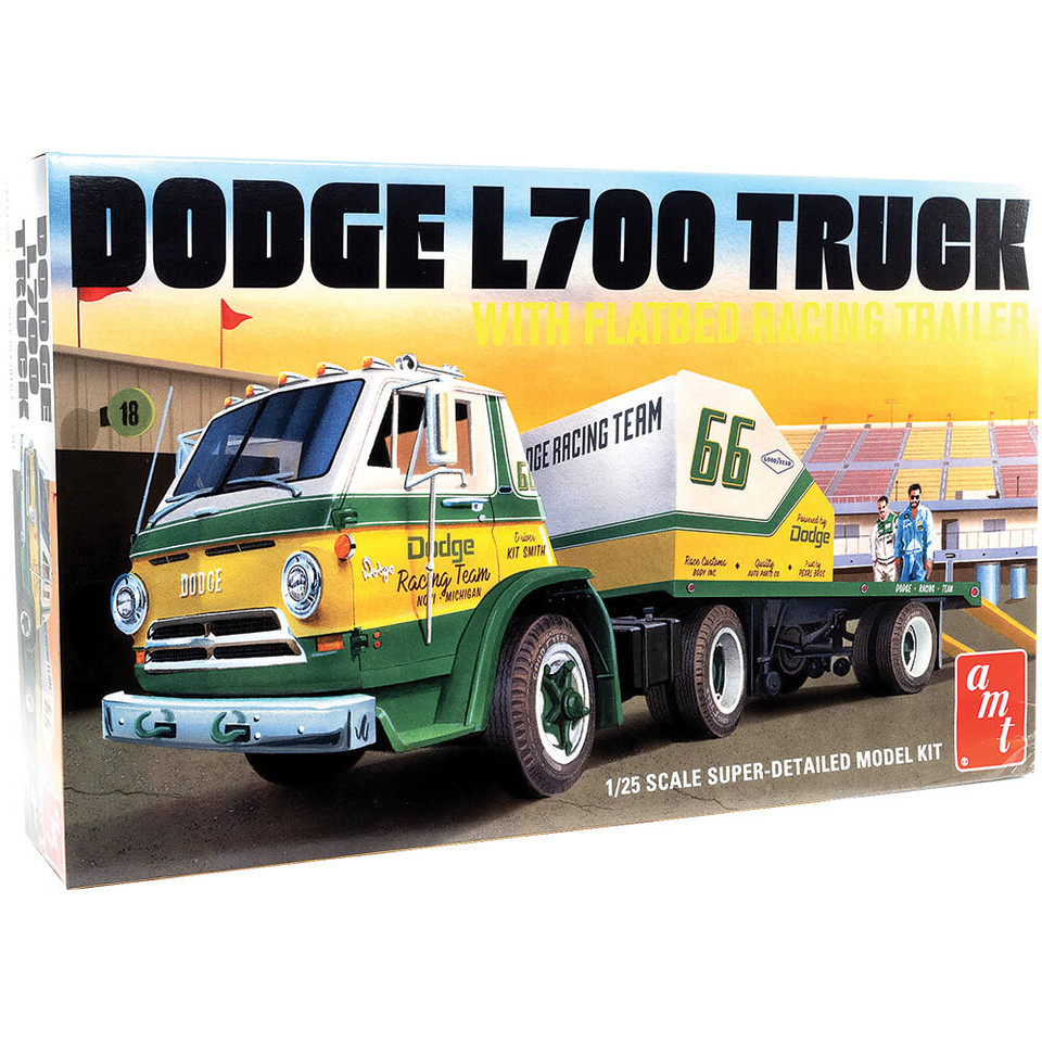 1966 Dodge L700 Truck w/Flatbed Racing Trailer 1/25 Kit Main Image