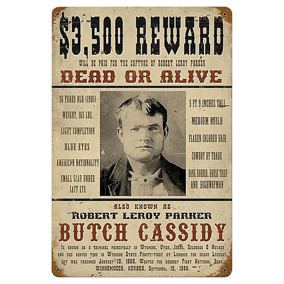 Wanted Butch Cassidy Metal Sign  V675 Main Image