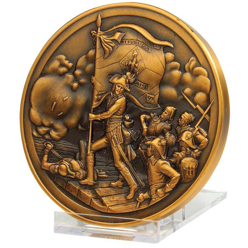 Napoleon Bronze Medal With Stand: Battle of Arcole Map Main Image
